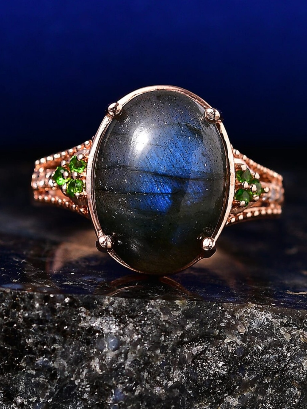18k Rose PB Gold Malagasy Labradorite Ring Sz8